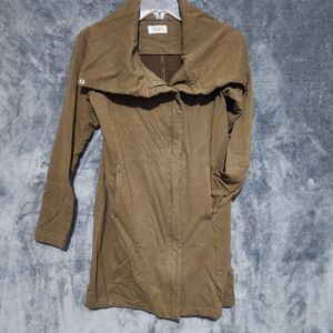 YALA Women's Small Olive Green Brown Drape Collar Snap Front Cotton Blend Jacket